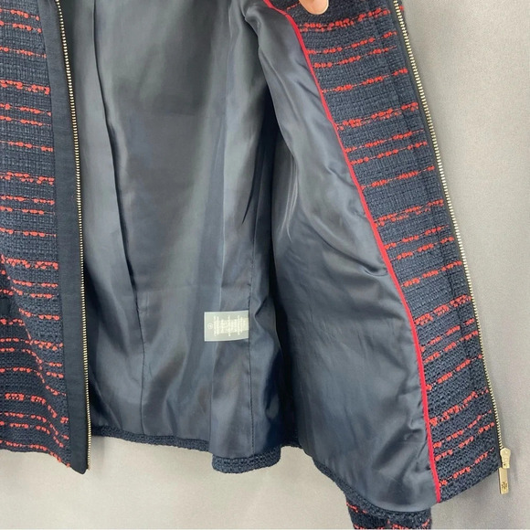 Tommy Hilfiger Zip Front Tweed Blazer Jacket Blue Red Front Pockets Size 6 - Picture 6 of 12